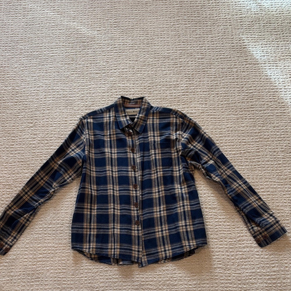 Normal Brand Navy and Beige Plaid linen button up Shirt